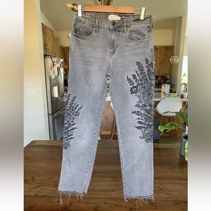 We The Free Gray Jeans with Black Floral Design